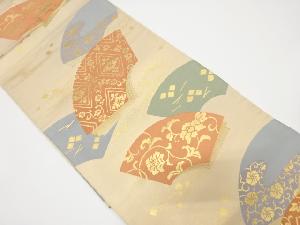 アンティーク　地紙に花菱・花唐草模様織出し袋帯（材料）